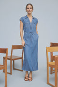 Britney Long Bias Cut Dress | Oil Blue | Kjoler fra Gustav