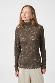 Liza Laceflower Blouse | Chocolate Brown | Bluse fra Neo Noir