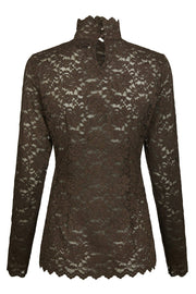 Liza Laceflower Blouse | Chocolate Brown | Bluse fra Neo Noir