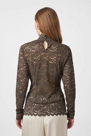 Liza Laceflower Blouse | Chocolate Brown | Bluse fra Neo Noir