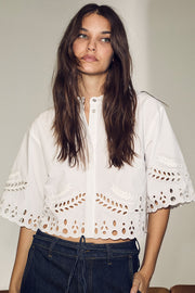 PrimaCC Embroidery Crop Shirt | White | Skjorte fra Co'couture