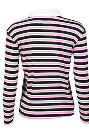 Natalia Ls Polo Blouse | Black Bubblegum White Stripe | Bluse fra Liberté