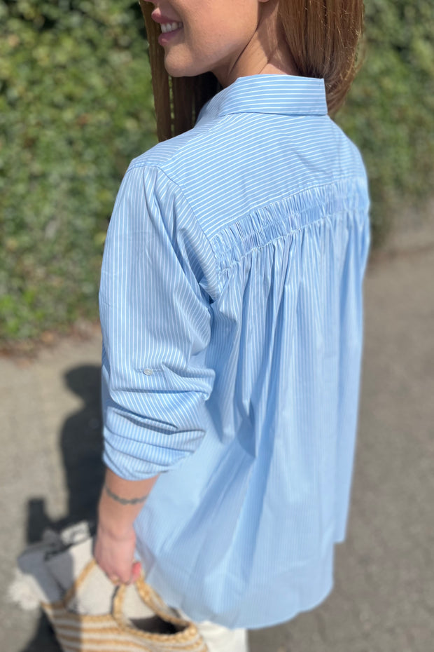 Arleth Flip Stripe Shirt | Clear Sky | Skjorte fra Mos Mosh