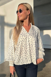 Stone Drapy Flower Blouse | Off White | Bluse fra Neo Noir