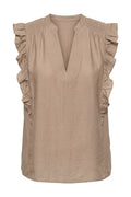 Heracc Frill Ss V-Top | Walnut | Skjorte fra Co'Couture