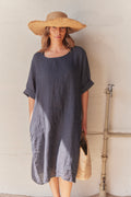 Kleid aus reinem Leinen | Marineblau | Kleid von Atelier C