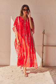 Serengeti Sun Dress | Red | Tiedye Kaftan kjole fra Statebird