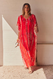 Serengeti Sun Dress | Red | Tiedye Kaftan kjole fra Statebird