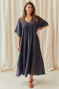 Pure Long Linen Dress | Navy