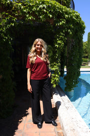 Ulla Ss Vneck Tshirt | Bordeaux | T-Shirt fra Liberté