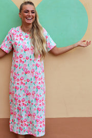 Alma Tshirt Dress | Mint Pink Flower | Kjole fra Liberté