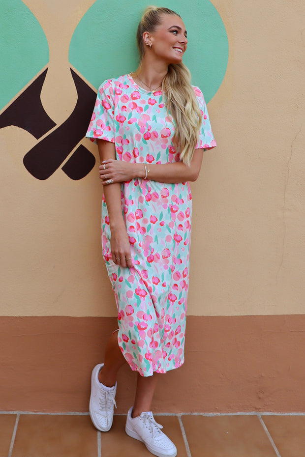 Alma Tshirt Dress | Mint Pink Flower | Kjole fra Liberté