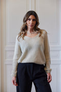 V-Pullover aus 30% Mohair 1912 V | Beige | Stricken von Lisen