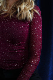 Mesh Ls Sparkle Tshirt | Bordeaux Diamond Dot | Bluse fra Liberté