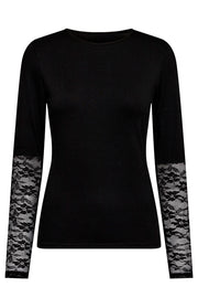 Isa Ls Lace Sleeve Blouse | Black Flower2 | Bluse fra Liberté