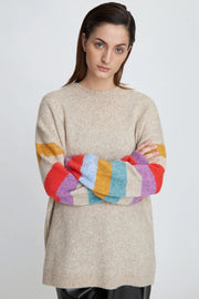 Oversized sweater with multicolor sleeves |  Multi | Strik fra Stella Nova