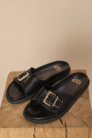 St. Tropez Leather Sandal | Black | Footwear fra Mos Mosh