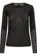 Mesh Ls Tshirt | Schwarzes Flockherz | Mesh-Bluse von Liberté