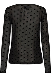 Mesh Ls Tshirt | Black Flock Heart | Meshbluse fra Liberté