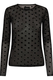 Mesh Ls Tshirt | Black Flock Heart | Meshbluse fra Liberté