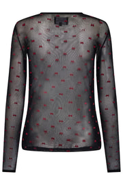 Mesh Ls Tshirt | Black Red Flock Bow | Bluse fra Liberté