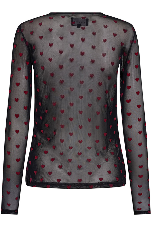 Mesh Ls Tshirt | Black Red Flock Heart | Bluse fra Liberté