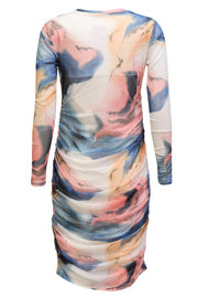 Mesh Ls Long Dress | Blue Peach Gold Marble | Kjole fra Liberté