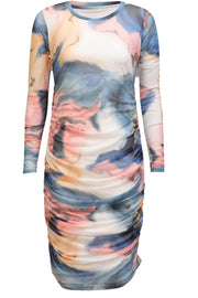 Mesh Ls Long Dress | Blue Peach Gold Marble | Kjole fra Liberté