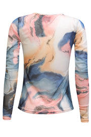 Mesh Ls Tshirt | Blue Peach Gold Marble | Bluse fra Liberté