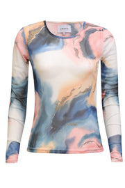 Mesh Ls Tshirt | Blue Peach Gold Marble | Bluse fra Liberté