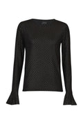 Mesh Ls Frill Sleeve Top | Black Gold Foil Dot