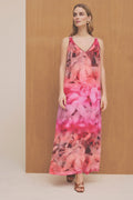 Minic Long Strap Dress | Coral w. Print | Kjoler fra Gustav