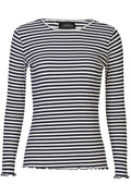 Natalia Ls Round Neck Blouse 9914 | Navy Grey Mel. Stripe | Liberté