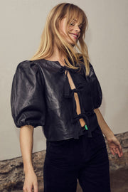 Phoebe Leather Bow Blouse 35591 | Black | Bluse fra Co'couture