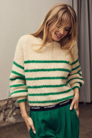 Coralie Crop Stripe O-Knit 32156 | BoneGreen | Strik fra Co'couture