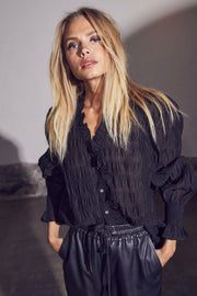 Structure Line Frill Shirt | Black | Skjorte fra Co'couture