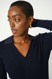 Relena Rib Polo Knit | Maritime Blue | Strik fra Mos Mosh