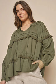 Lou Voile Embroidery Blouse | Dusty Olive | Bluse fra Mos mosh