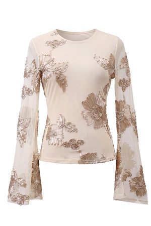 Floral Swan LS Top | Beige