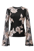 Floral Swan LS Top | Black & Beige