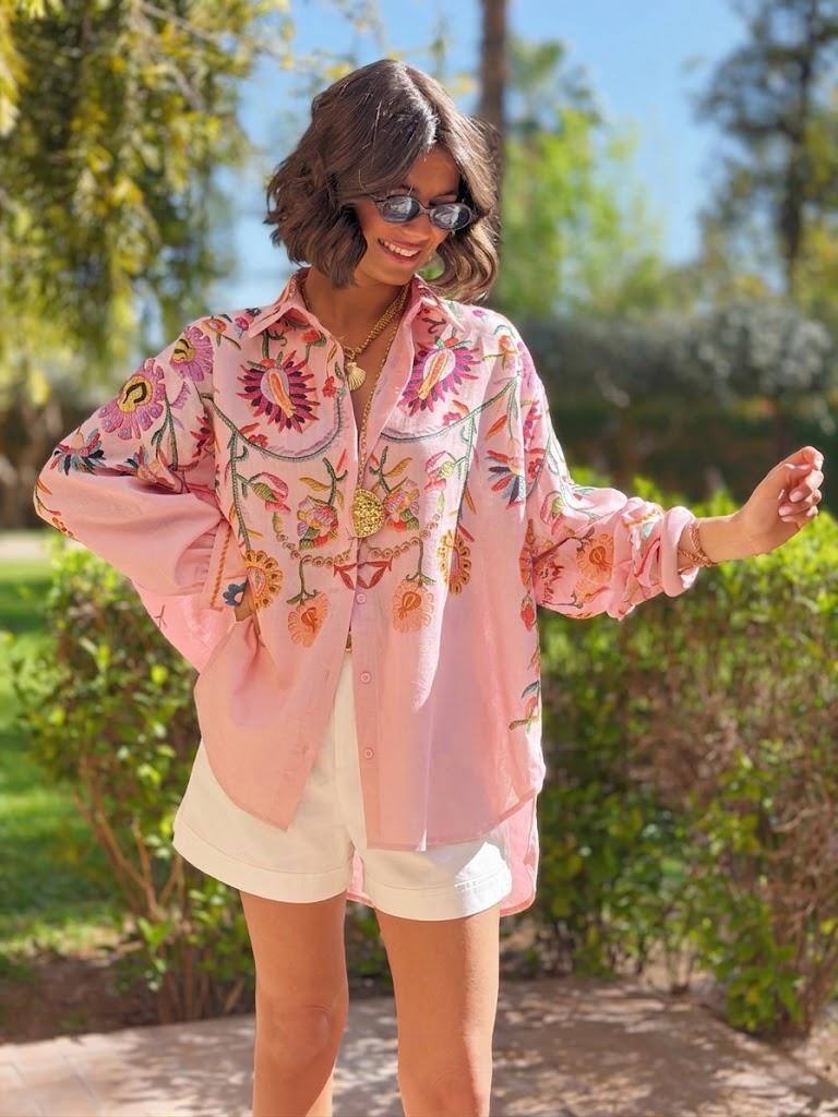 Avery Mina Cotton Shirt White Skjorte (6605-IMPRIME) – Lisen.dk