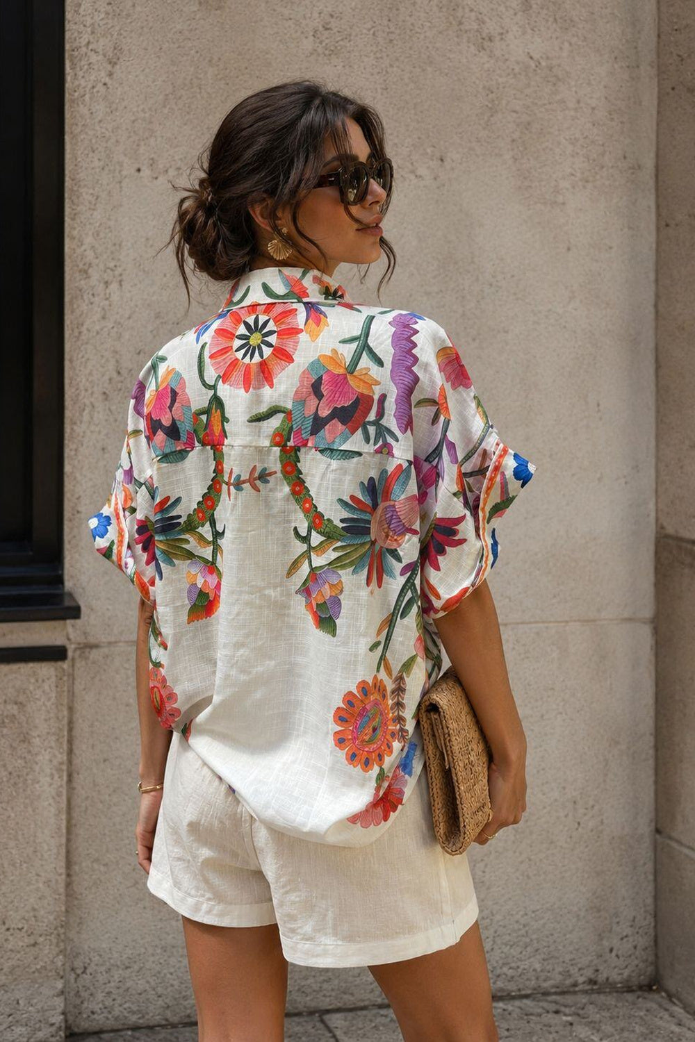 Avery button tops AM1955 Avery Piper Floral Print Shirt White