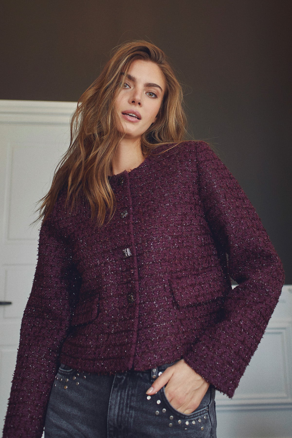Co'couture PeachCC Boucle Jacket (Plum) 30357 Jakke – Lisen.dk
