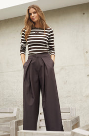 Granny Rib Emb LS Blouse 43007 | OffWhite/DarkBrown | T-Shirt fra Co'couture