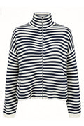 Sara Ls Zip Cardigan 22476 | Navy Creme Stripe | Liberté