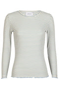 Natalia Ls Round Neck Blouse | L. Blue Creme Gold Stripe