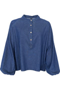 Carey Raglan Shirt Blouse 41302 | Denim | Black Colour