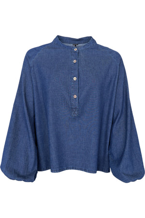Carey Raglan Shirt Blouse 41302 | Denim | Black Colour