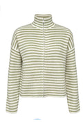 Sara Ls Zip Cardigan 22476 | Avocado Creme Stripe | Liberté