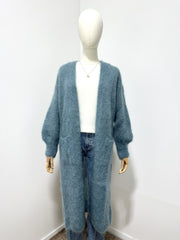 Long open cardigan in fluffy mohair 82121L | Celadon | Strik fra Atelier C